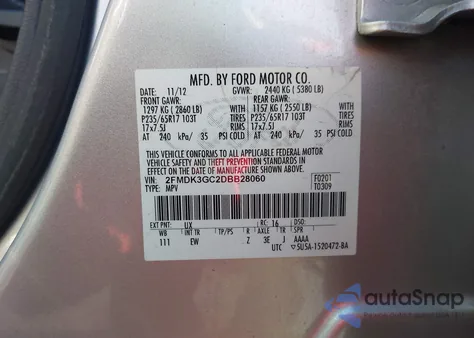 2013 Ford Edge Se из США, поврежденный, VIN 2FMDK3GC2DBB28060